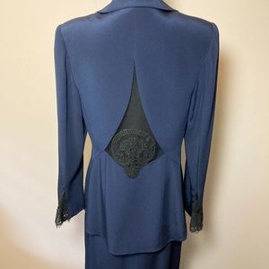 D+K Collection Silk Skirt Suite, Navy Blue, L